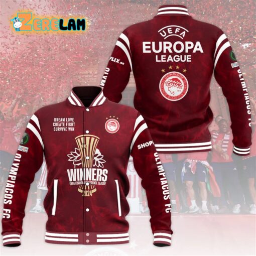 Olympiacos Winners 2024 Europa Conference League Baseball Jacket