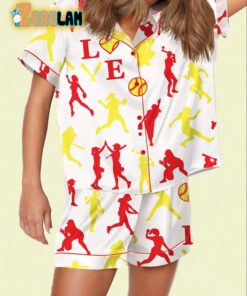 Softball Print Satin Pajama Set