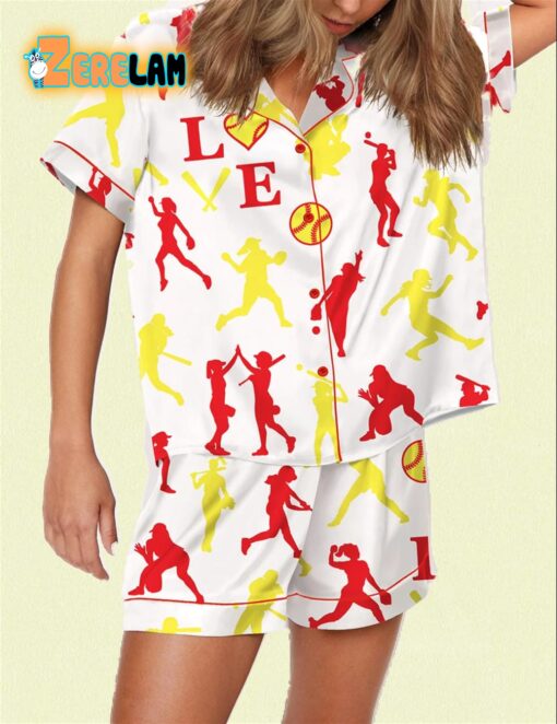 Softball Print Satin Pajama Set