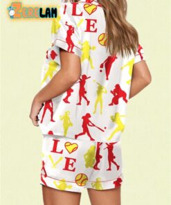 Softball Print Satin Pajama Set 2