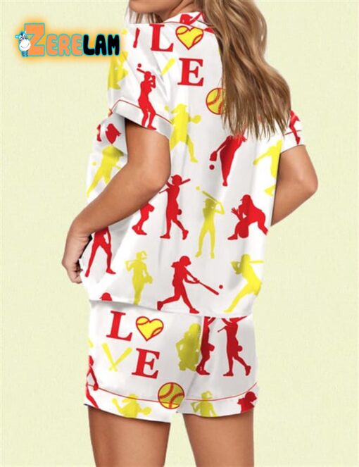 Softball Print Satin Pajama Set