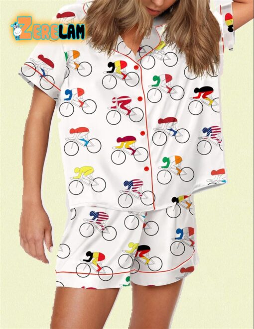 Tour de France Nations Cyclists Satin Pajama Set