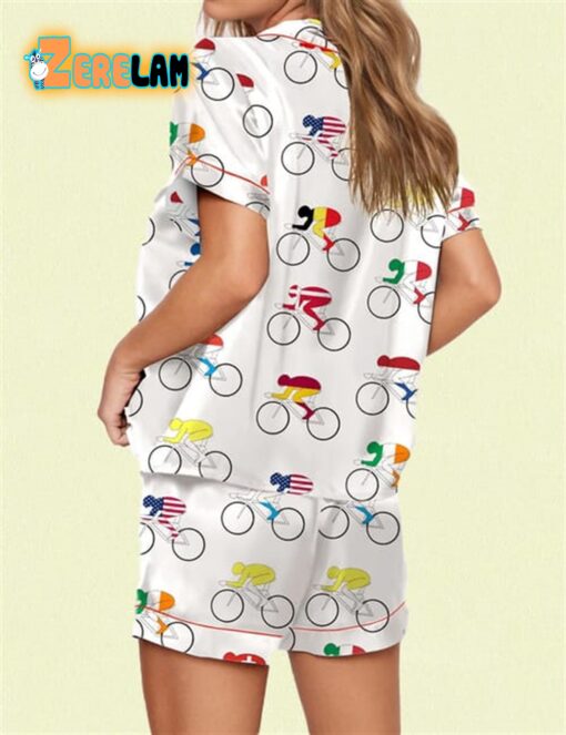 Tour de France Nations Cyclists Satin Pajama Set
