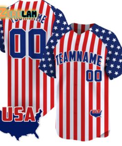 USA Custom Patriotic Star and Red Stripes Pattern Baseball Jersey