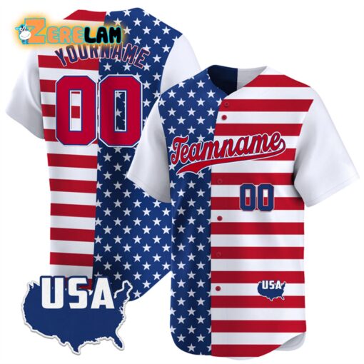 USA Custom Teamname Independence Day Split and Color Baseball Jersey