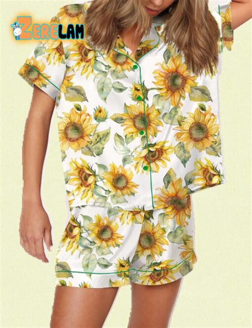 Watercolor Sunflowers Satin Pajama Set